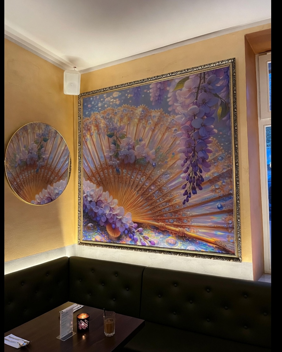 The fan painting in the dining room